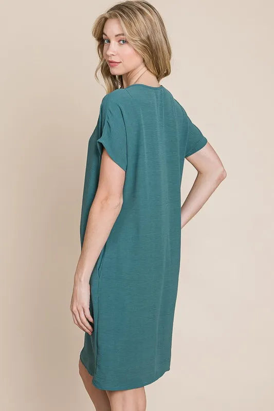 Hazel Blues® | BOMBOM V-Neck Short Sleeve Dress with Pockets
