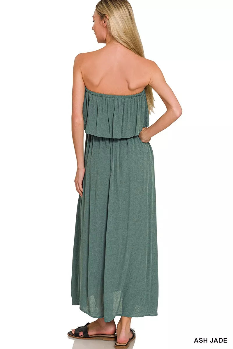Hazel Blues® | Zenana Woven Crinkle Strapless Maxi Dress