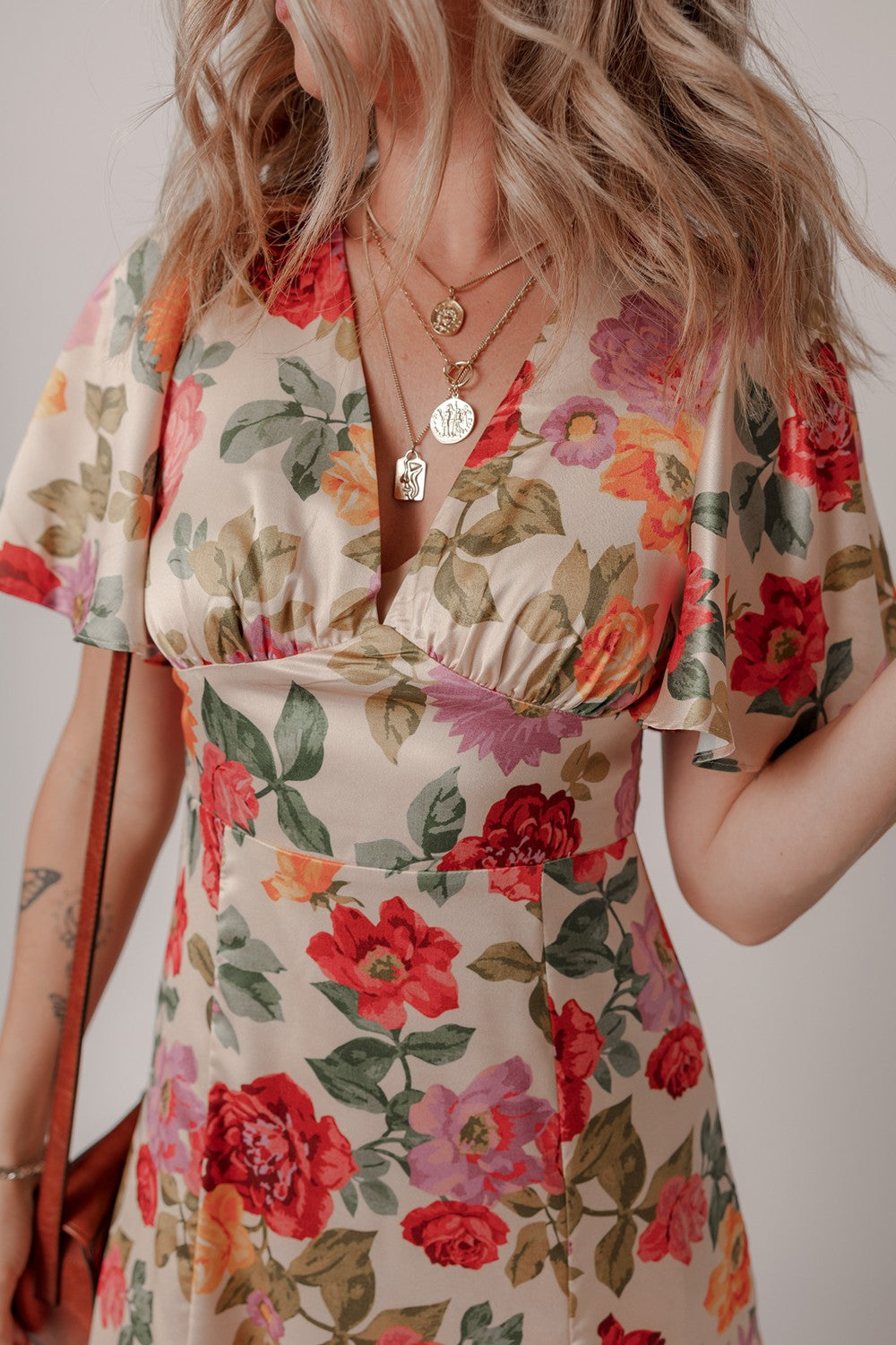 Hazel Blues® | Floral Short Sleeve Tie Back Slit Dress