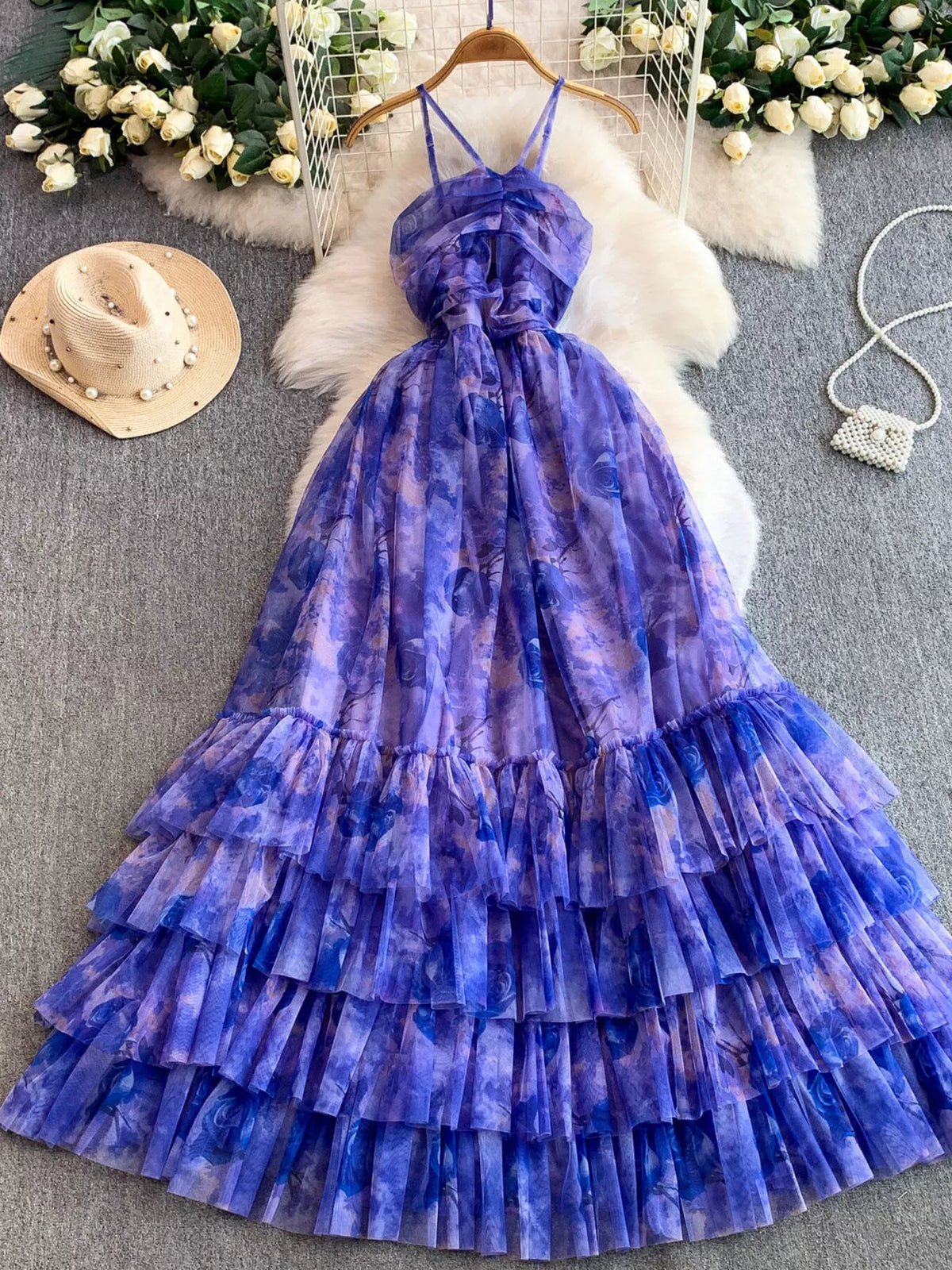Hazel Blues® | Floral Print Ruffled Layered Mesh Dress