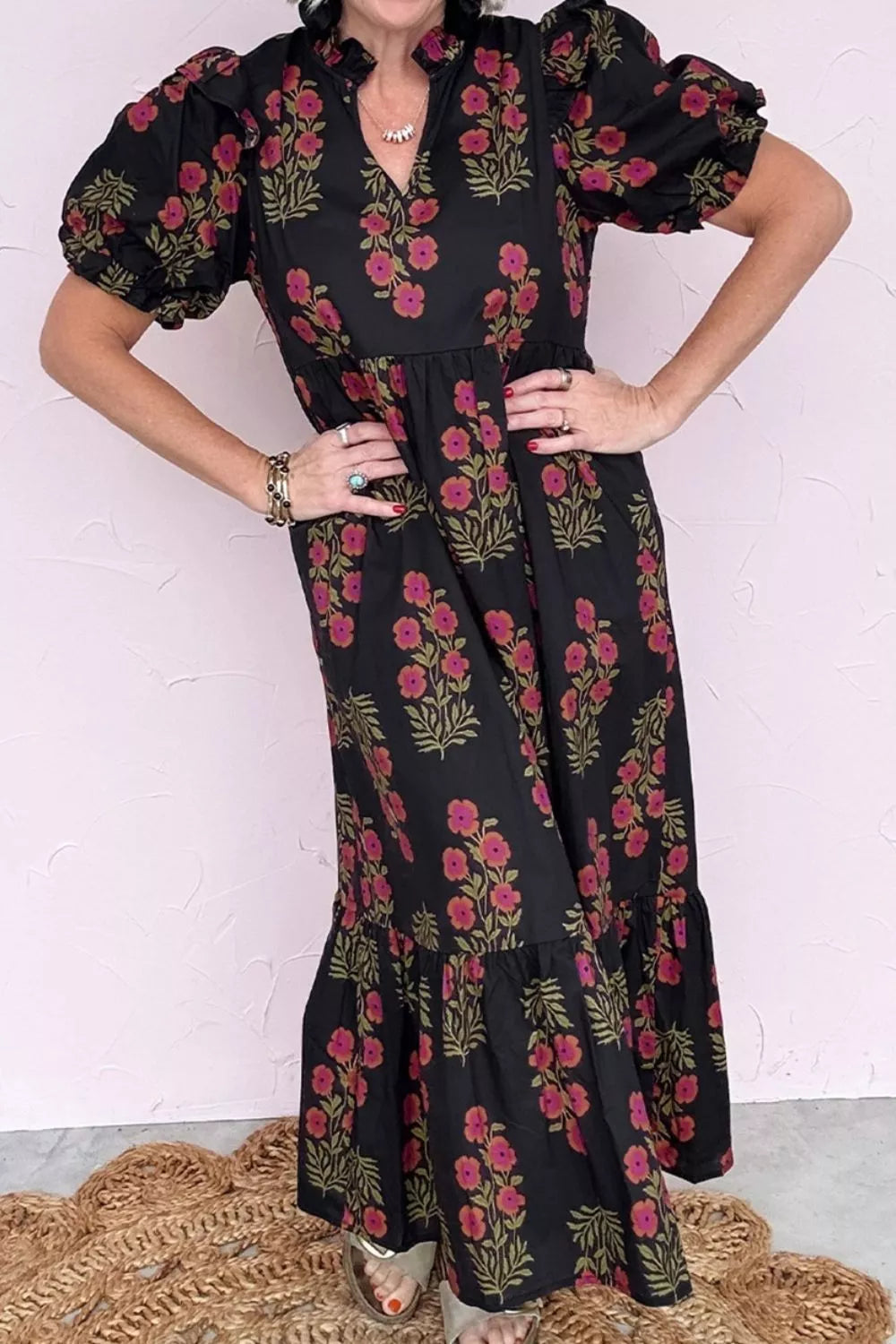 Hazel Blues® | Floral Print Tiered Maxi Dress