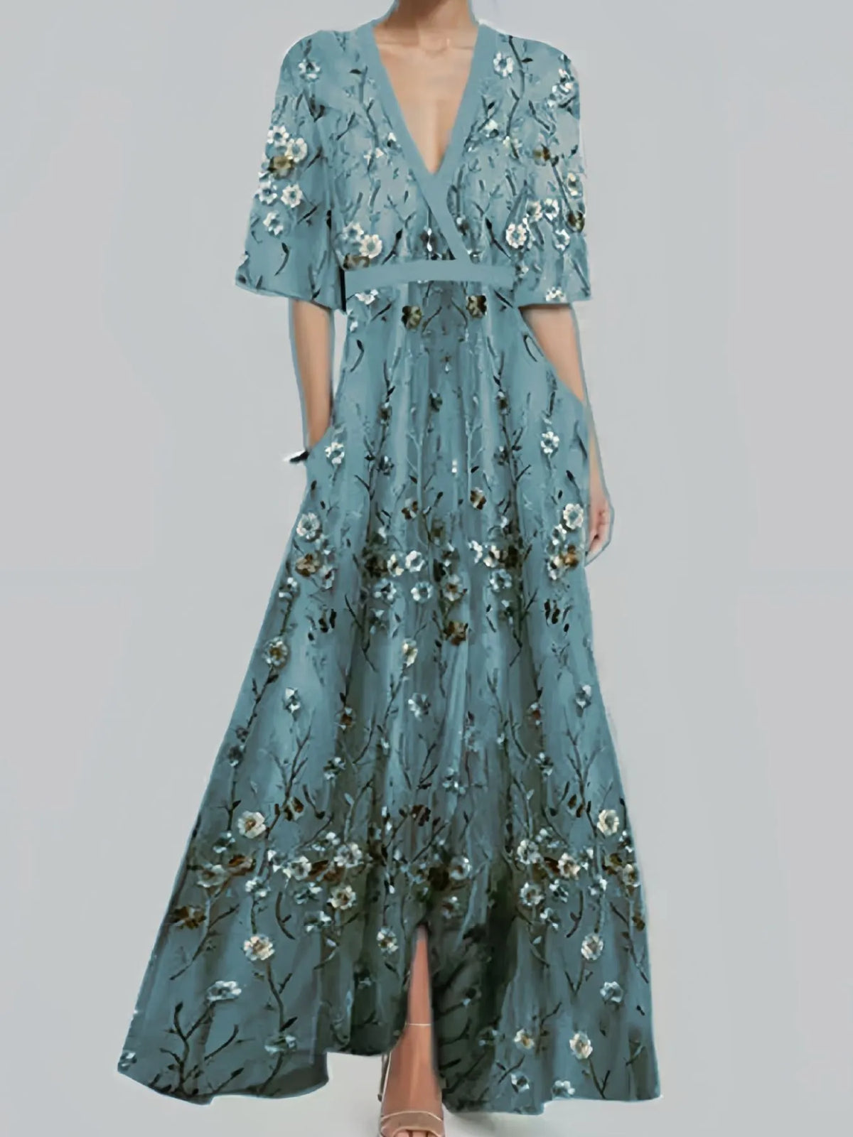 Hazel Blues® | Floral Print Half Sleeve Maxi Dress