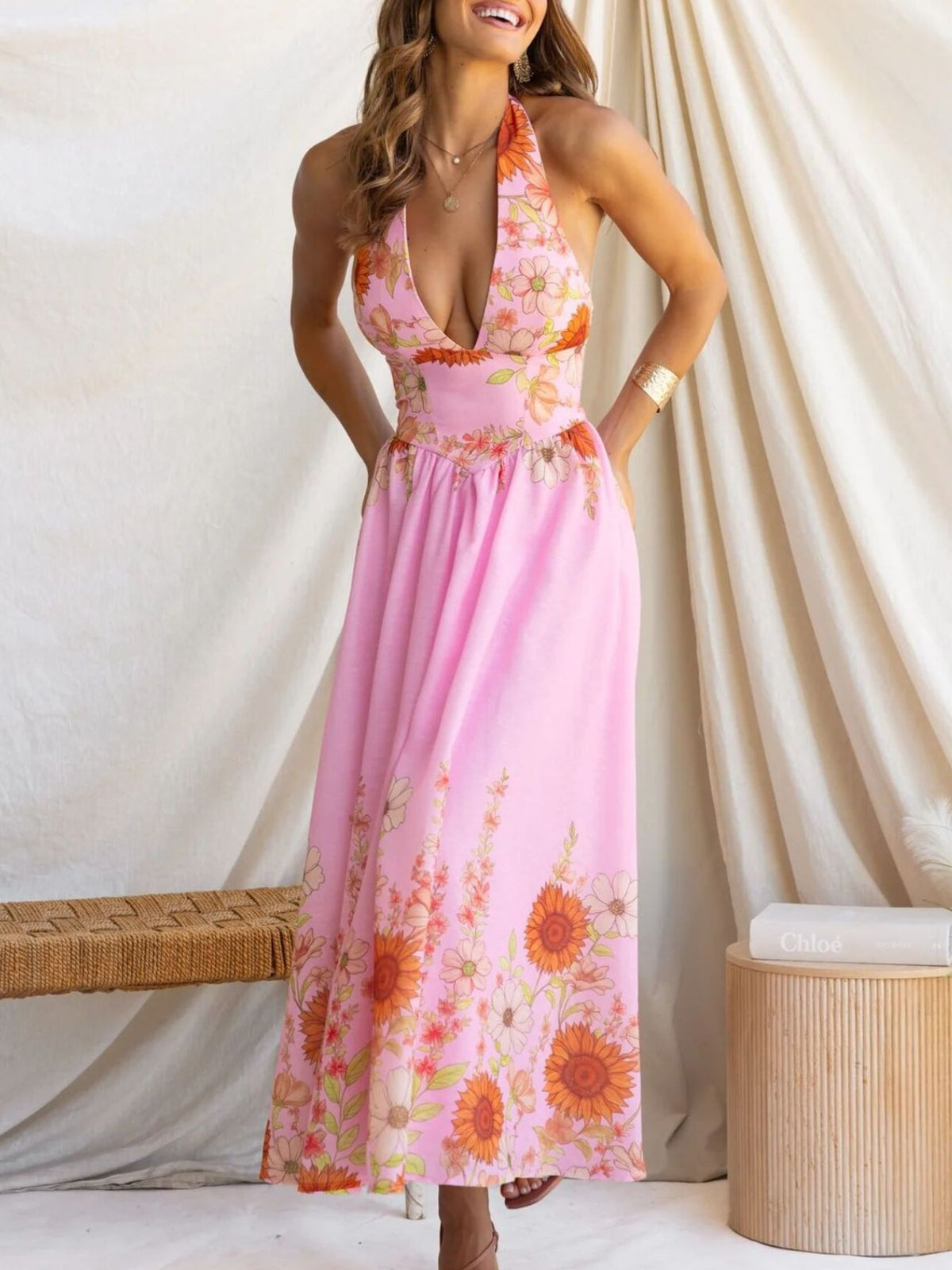 Hazel Blues® | Floral Print Halter Neck Maxi Dress