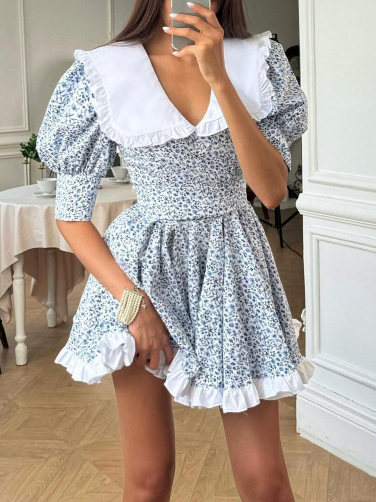 Hazel Blues® | Floral Print Puff Sleeve Mini Dress