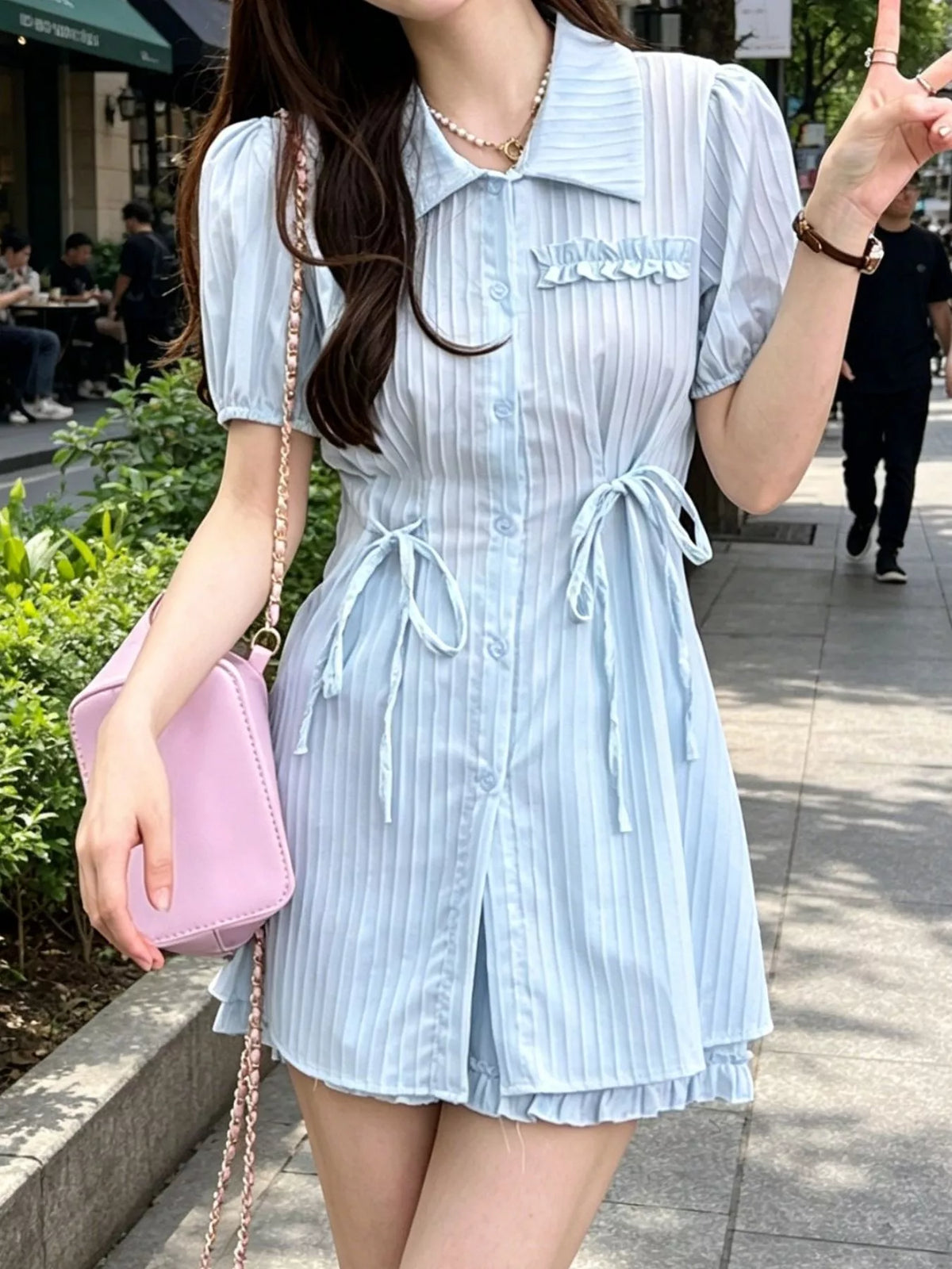 Hazel Blues® | Tied Button Up Shirt and Shorts Set