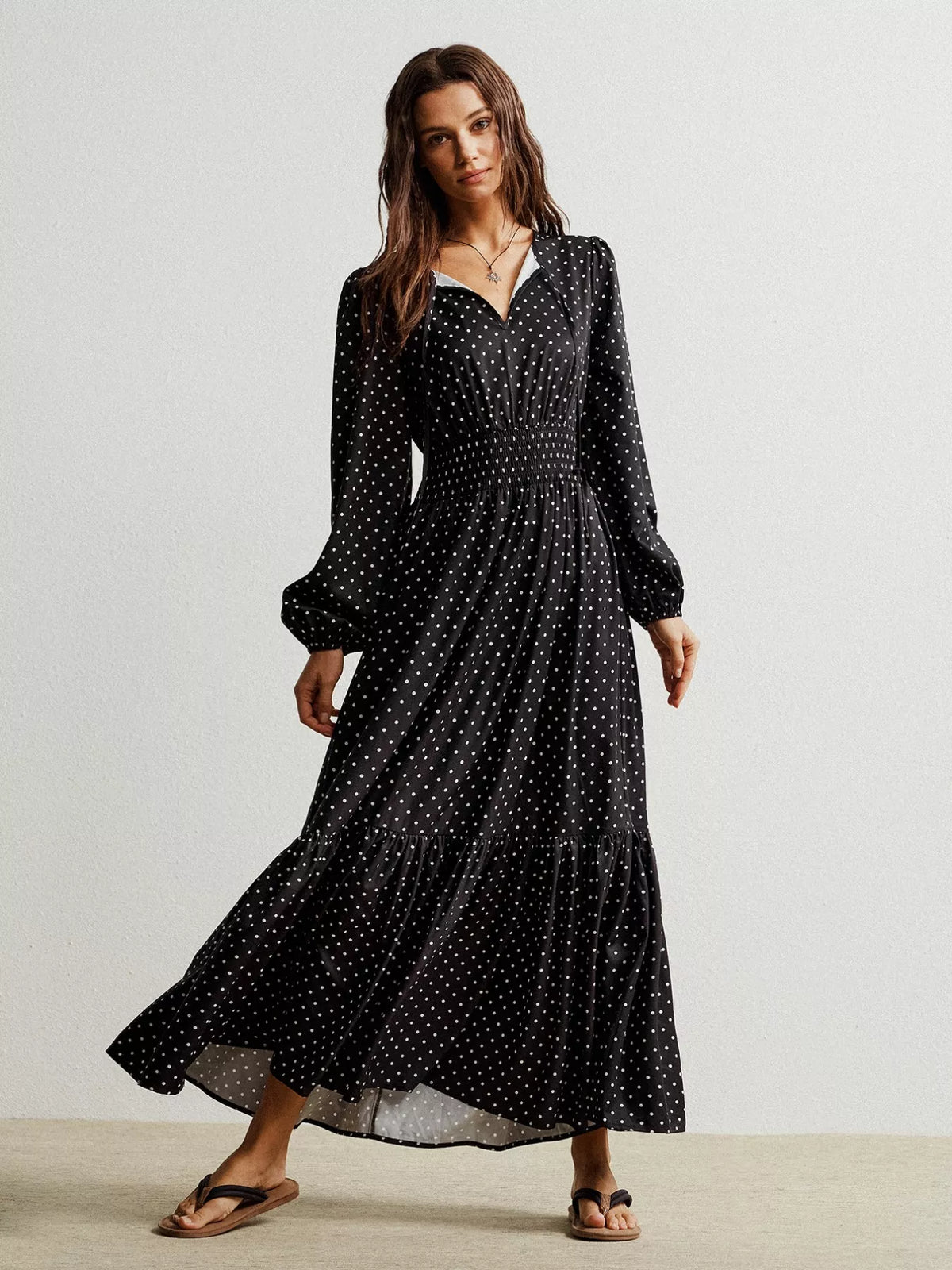 Hazel Blues® | Polka Dot Long Sleeve Maxi Dress