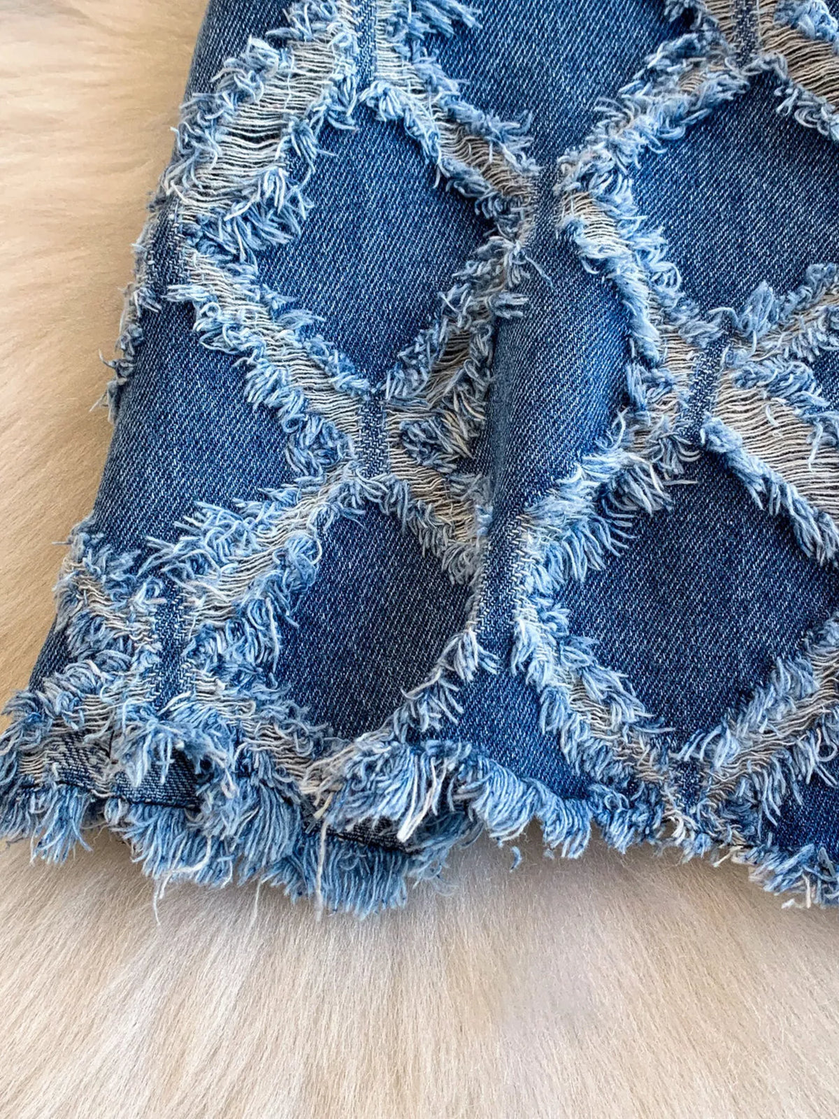Hazel Blues® | Distressed Diamond Pattern Jacket and Shorts Denim Set