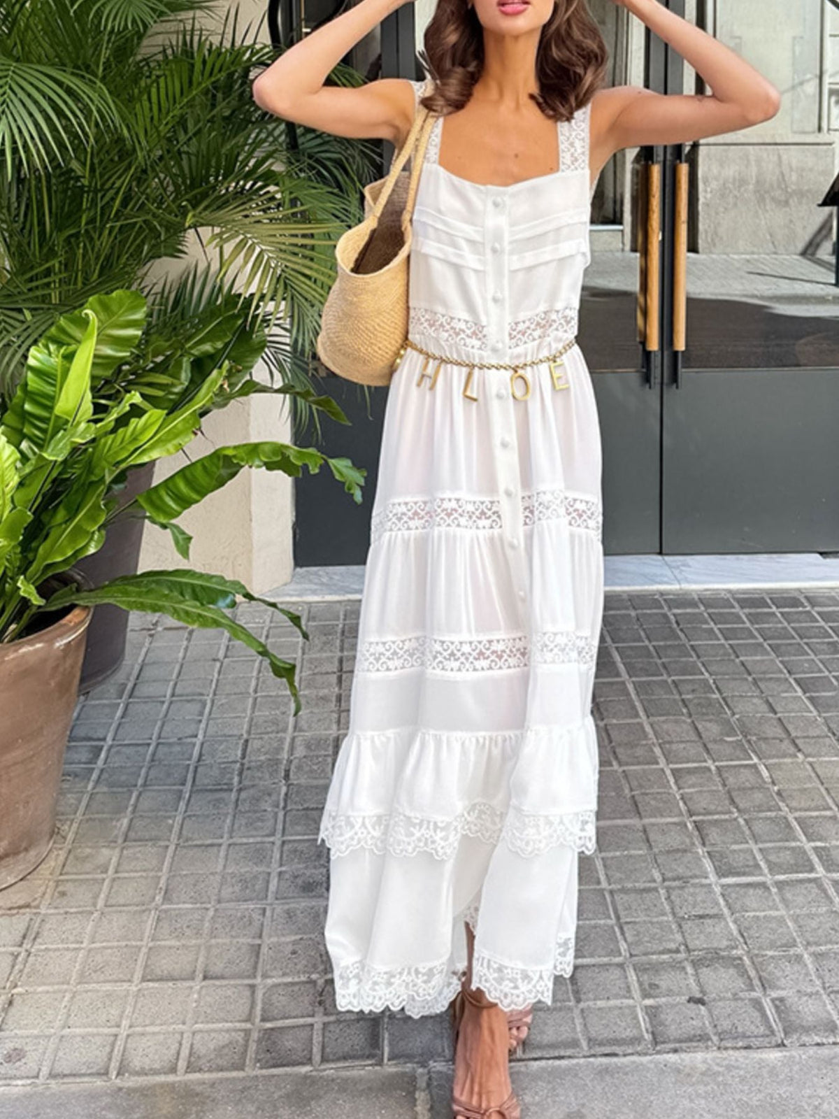 Hazel Blues® | Lace Detail Wide Strap Dress