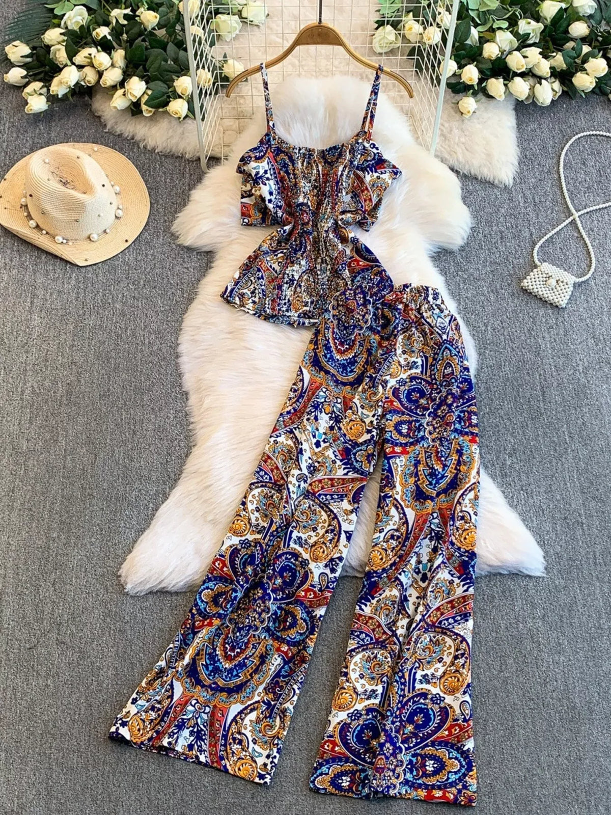 Hazel Blues® | Printed Cami and Wide Leg Pants Set