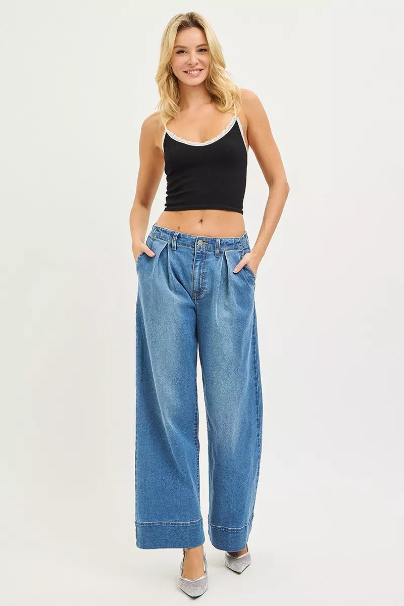 Hazel Blues® | RISEN Slouchy Wide Leg Jeans With Pleats