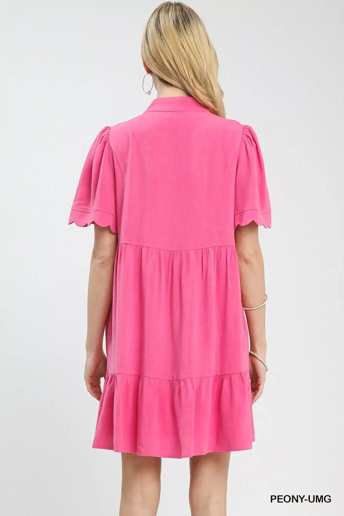 Hazel Blues® | Umgee Linen Tiered Babydoll Dress with Scalloped Sleeves