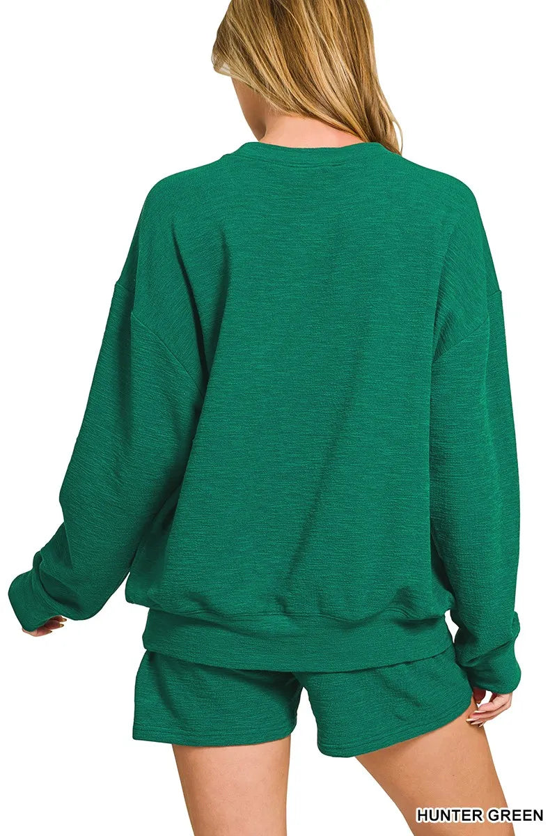 Hazel Blues® | Zenana Slub Long Sleeve Top and Shorts Set