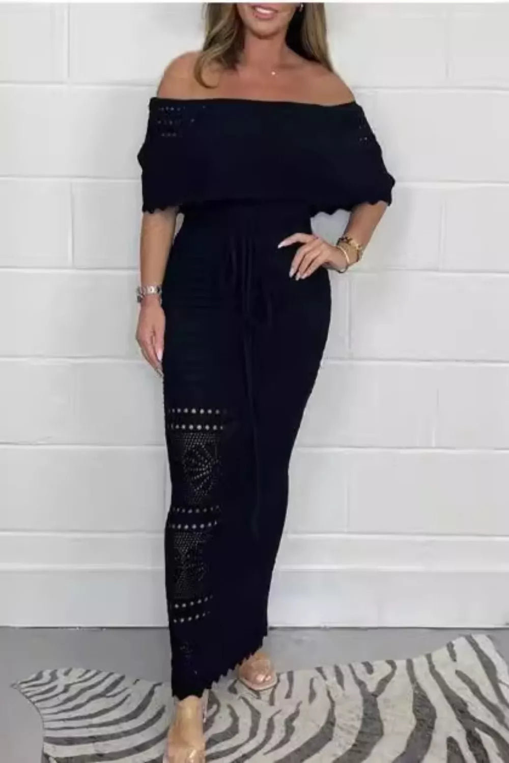 Hazel Blues® | Crochet Off-Shoulder Maxi Dress