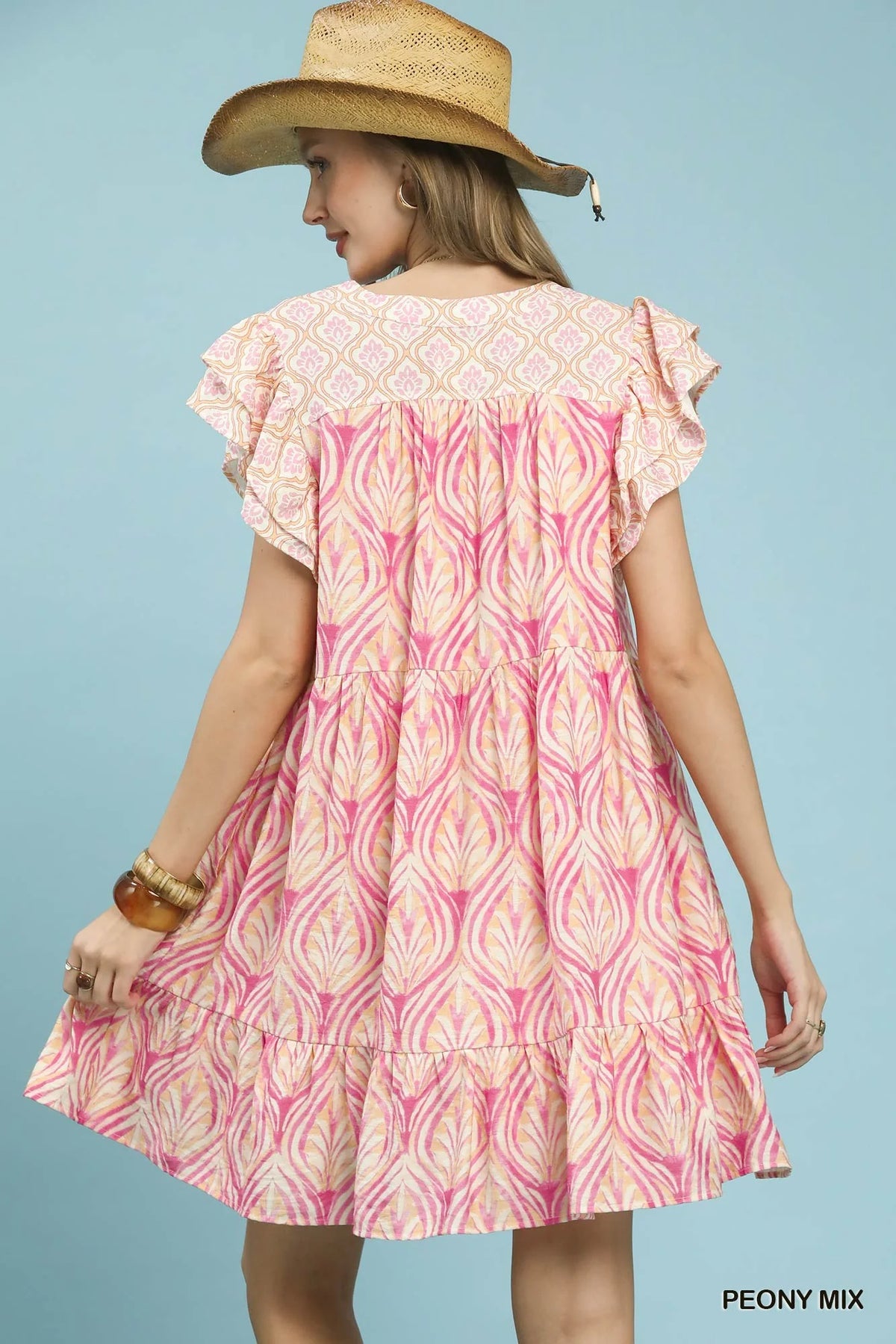 Hazel Blues® | Umgee Mix Printed Flutter Sleeve Dress