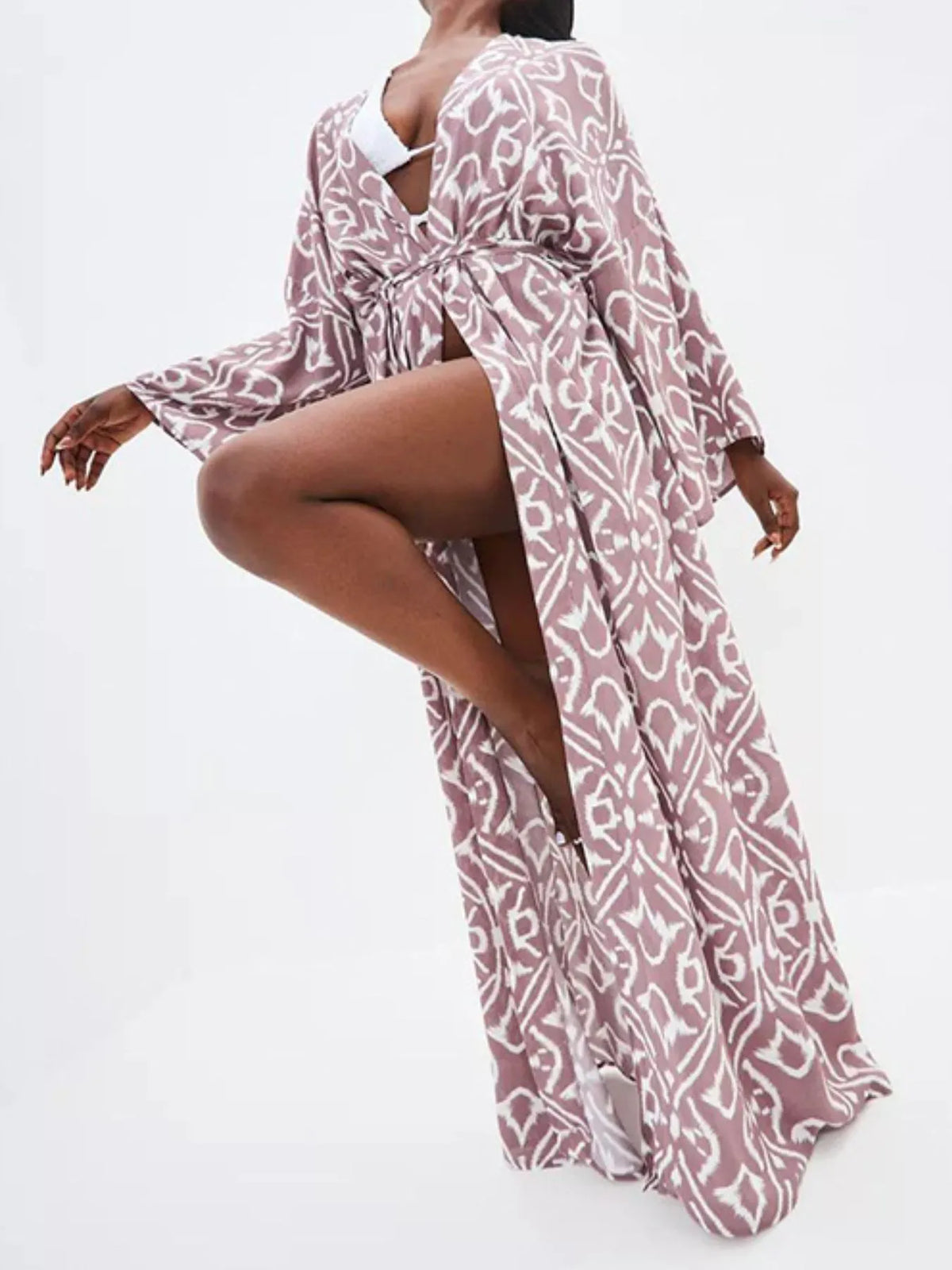 Hazel Blues® | Geometric Print Surplice Beach Cover Up Dress