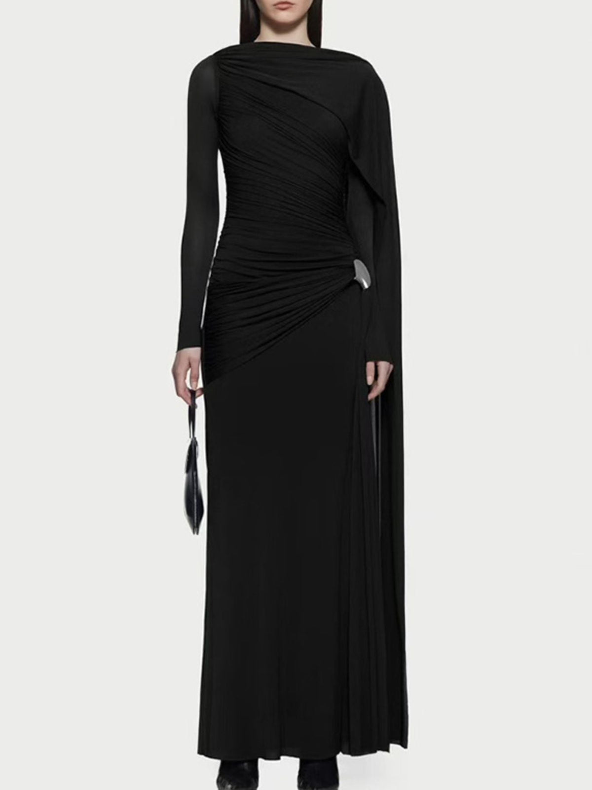 Hazel Blues® | Ruched Draped Long Sleeve Maxi Dress