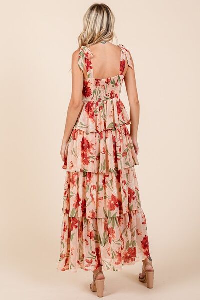 Hazel Blues® | Mittoshop Layered Floral Sweetheart Neck Maxi Dress