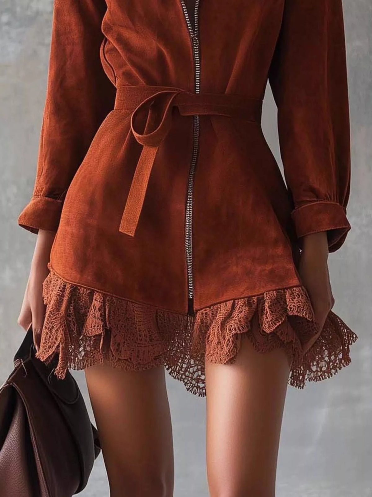 Hazel Blues® | Lace-Trim Zip Front Dress