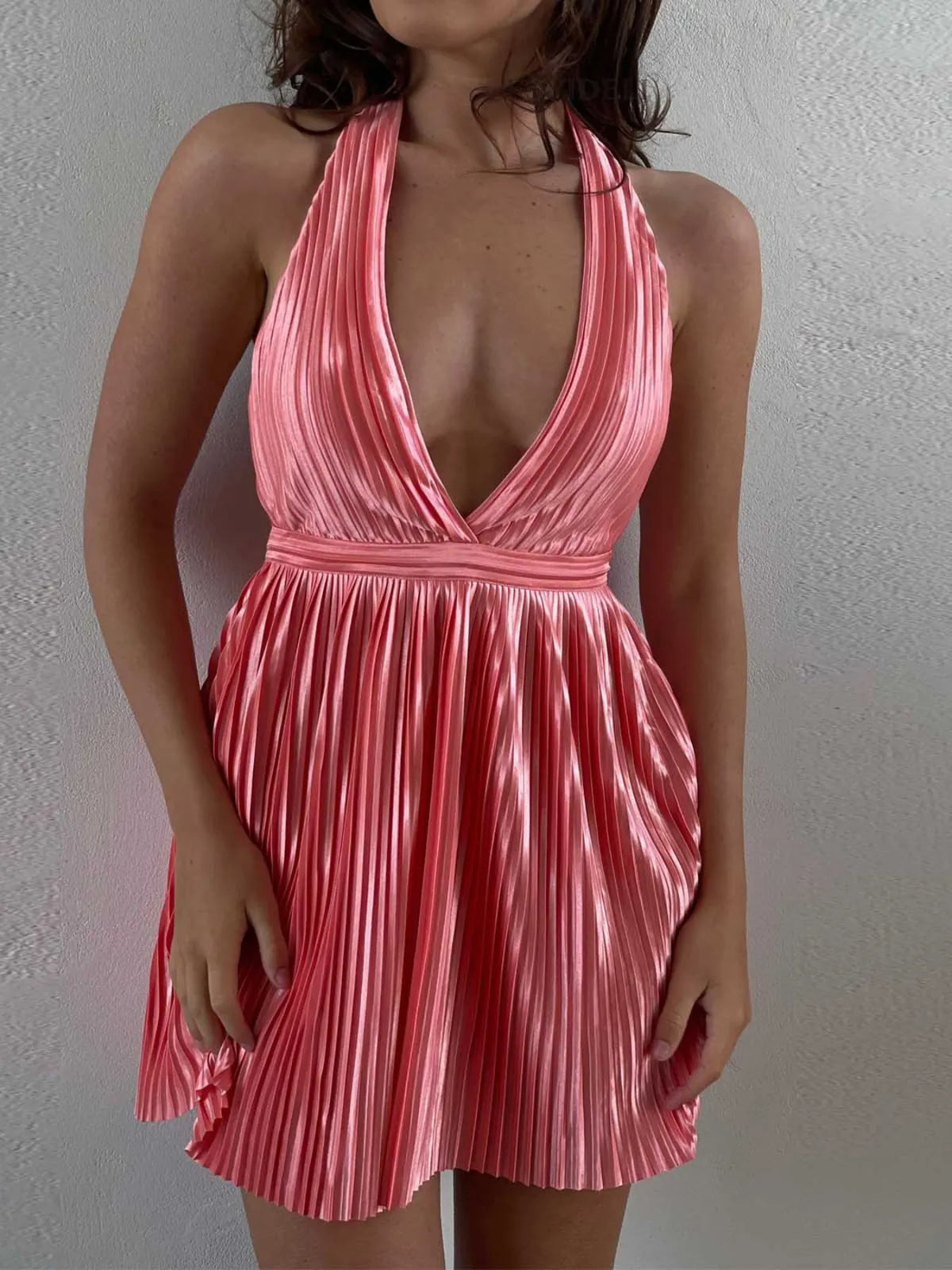 Hazel Blues® | Pleated Halter Neck Mini Dress