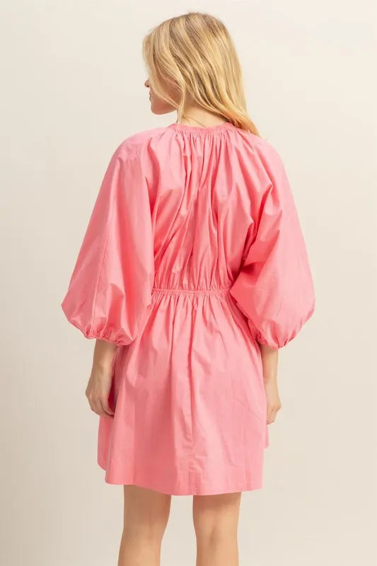 Hazel Blues® | HYFVE Plunge Balloon Sleeve Poplin Mini Dress with Pockets