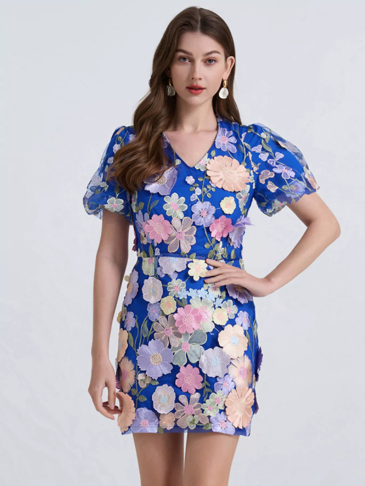 Hazel Blues® | Floral Puff Sleeve Mini Dress