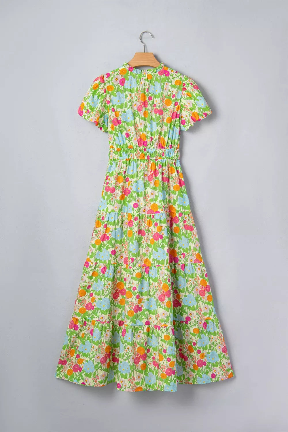 Hazel Blues® | Floral Print V Neck Short Puff Sleeve Cotton Maxi Dress