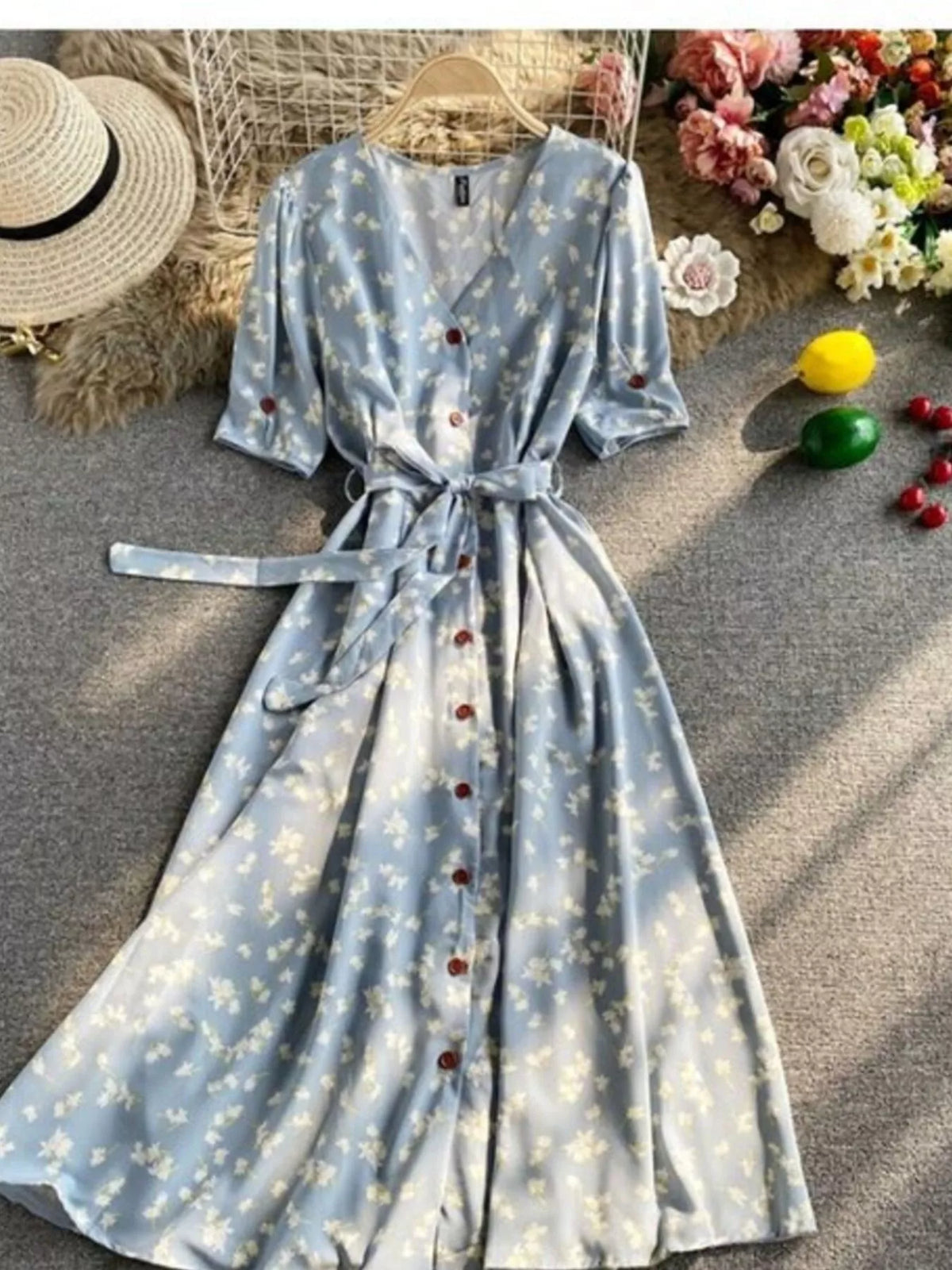 Hazel Blues® | Floral Print V-Neck Midi Dress