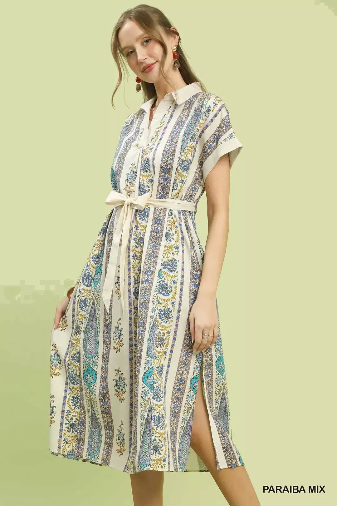 Hazel Blues® | Umgee Vertical Print Tie Waist Midi Dress
