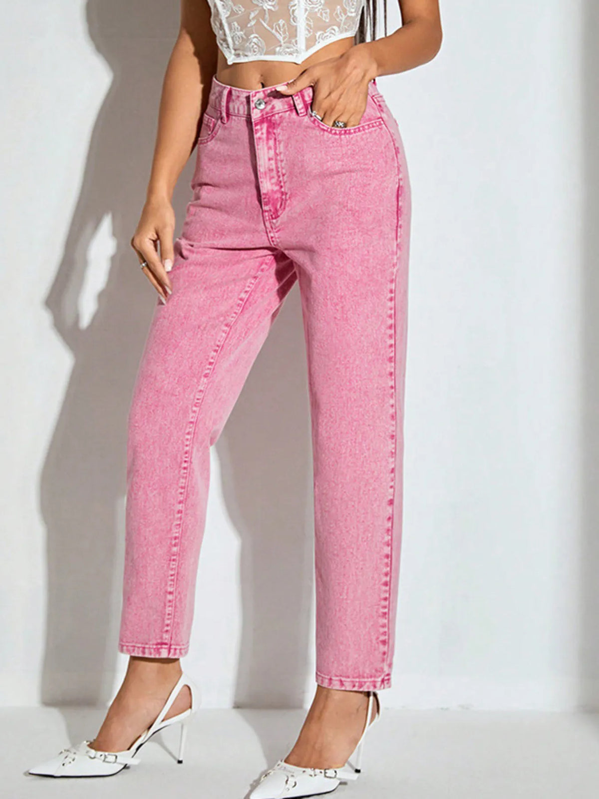 Hazel Blues® | High-Waisted Wash Straight Leg Jeans