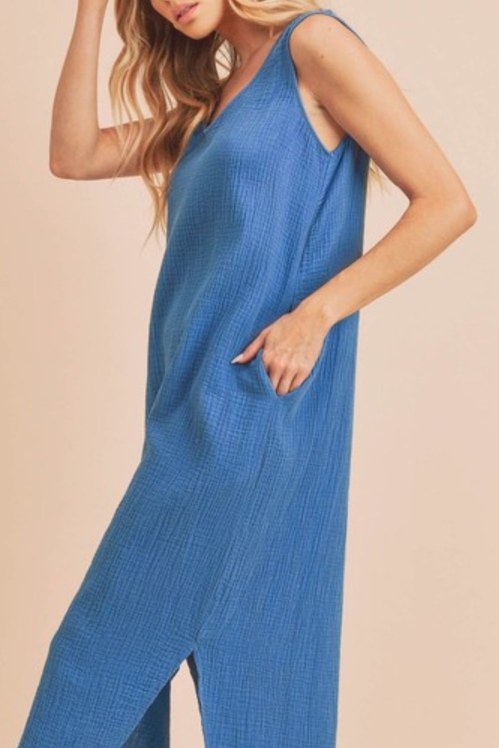 Hazel Blues® | Aemi + Co Round Neck Midi Tank Dress with Pockets