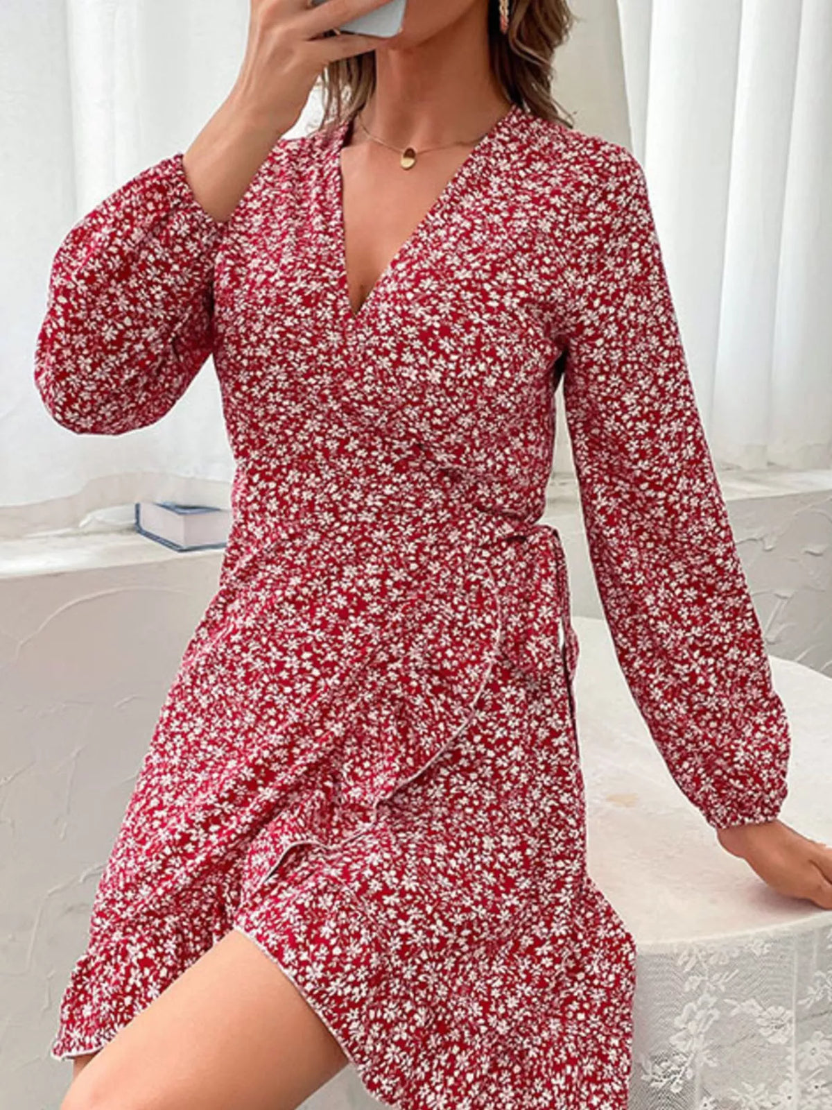 Hazel Blues® | Floral Print Wrap Mini Dress