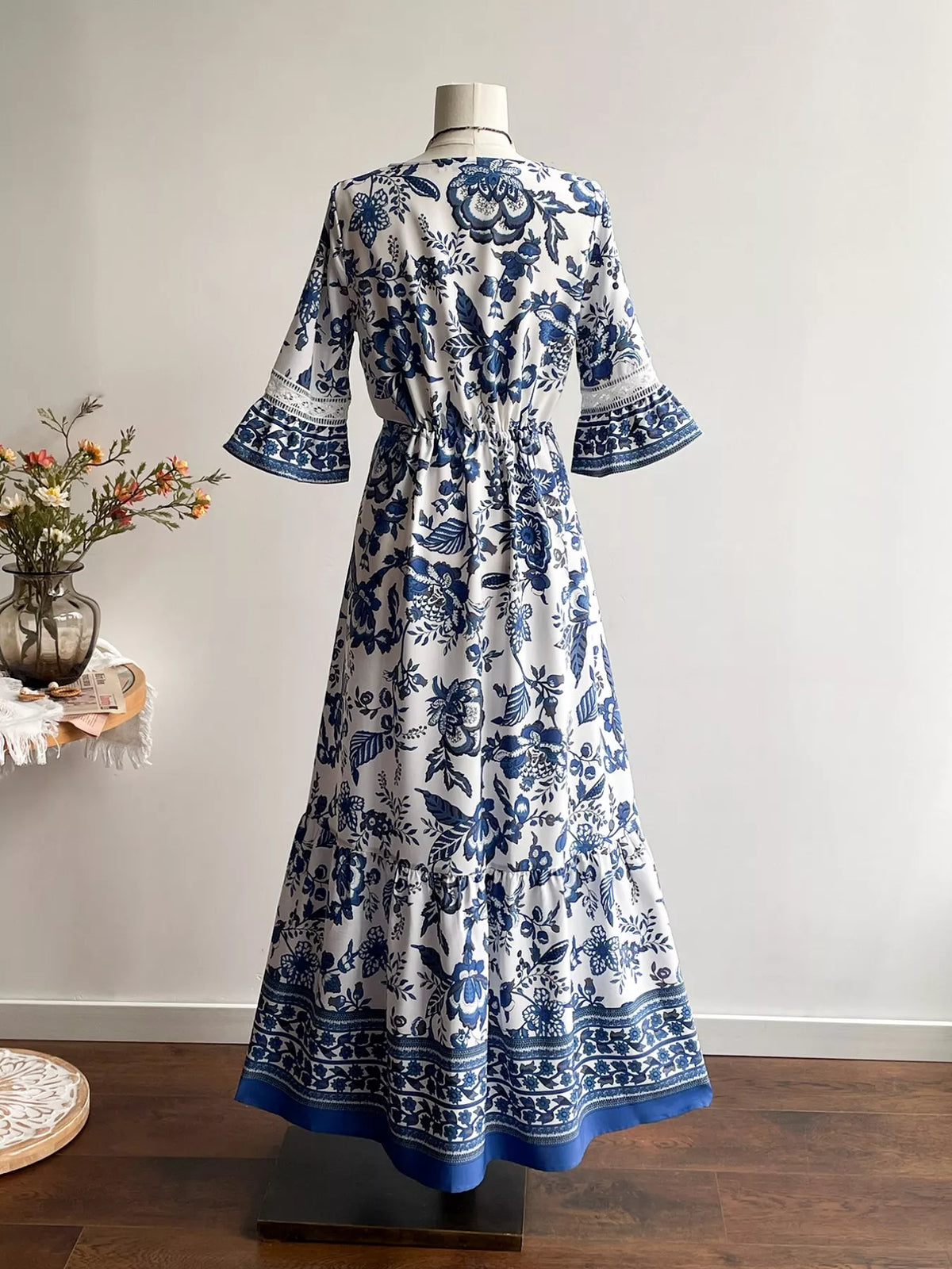 Hazel Blues® | Floral Print V-Neck Flounce Sleeve Dress