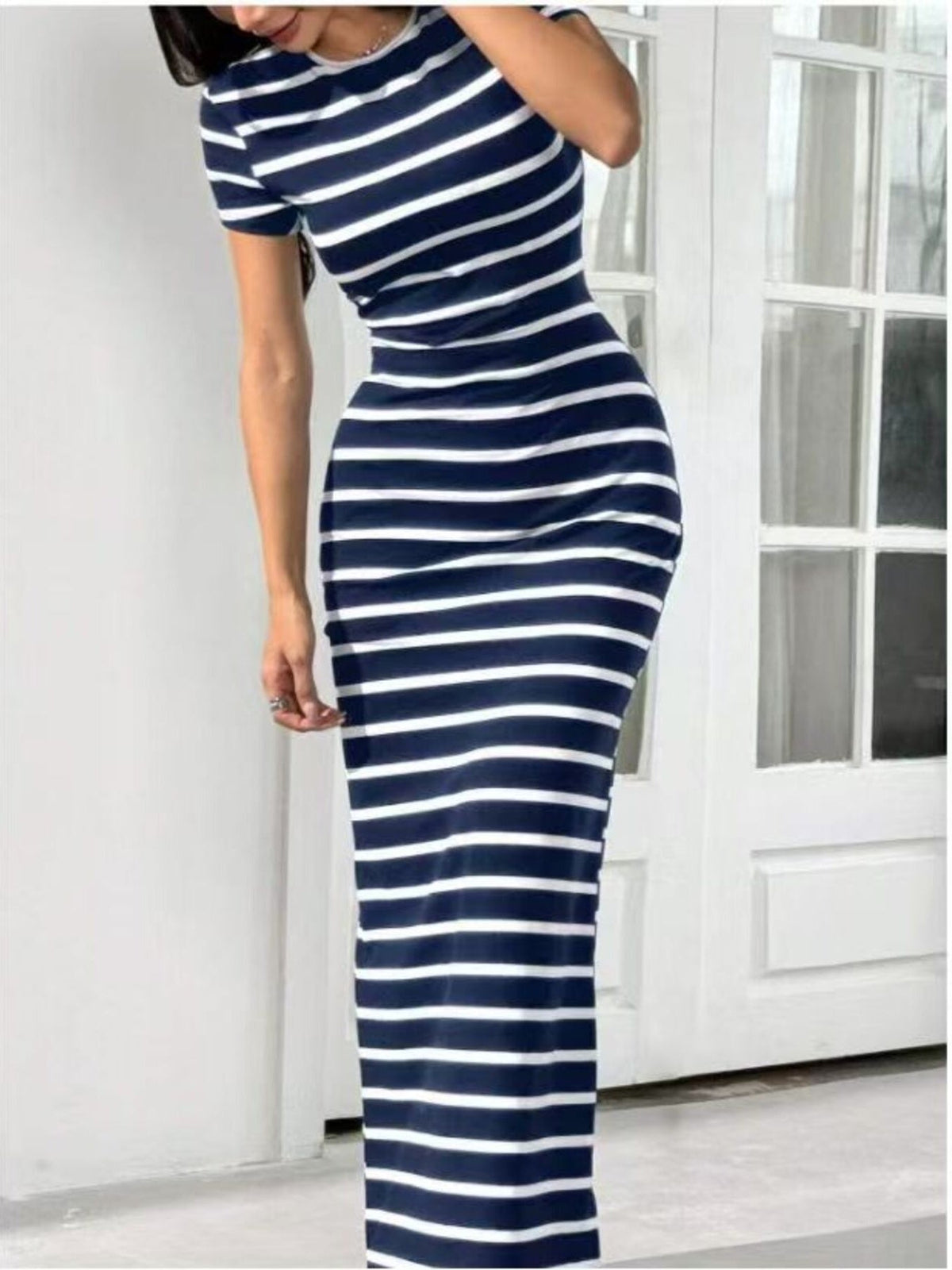 Hazel Blues® | Striped Round Neck Bodycon Maxi Dress