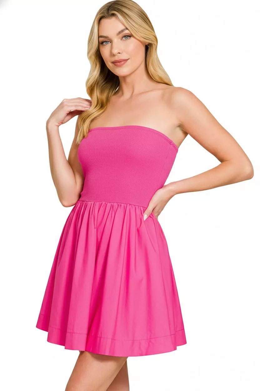 Hazel Blues® | Zenana Combined Knit Tube Top Flare Mini Dress