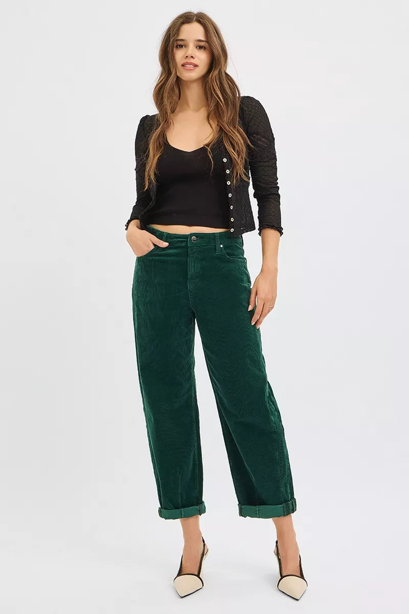 Hazel Blues® | RISEN High Rise Crop Barrel Cordurory Pants