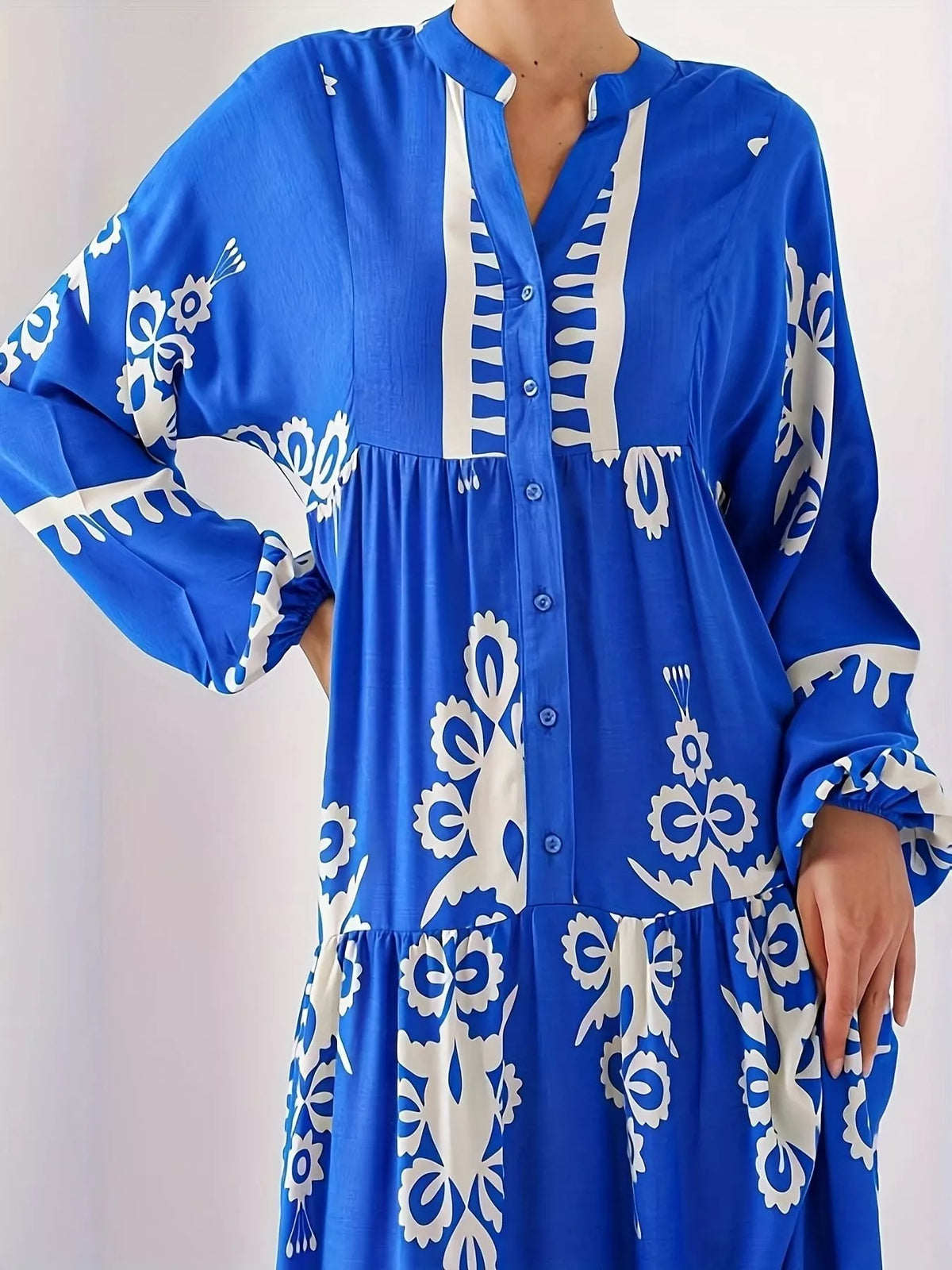 Hazel Blues® | Bohemian Print Long Sleeve Maxi Dress