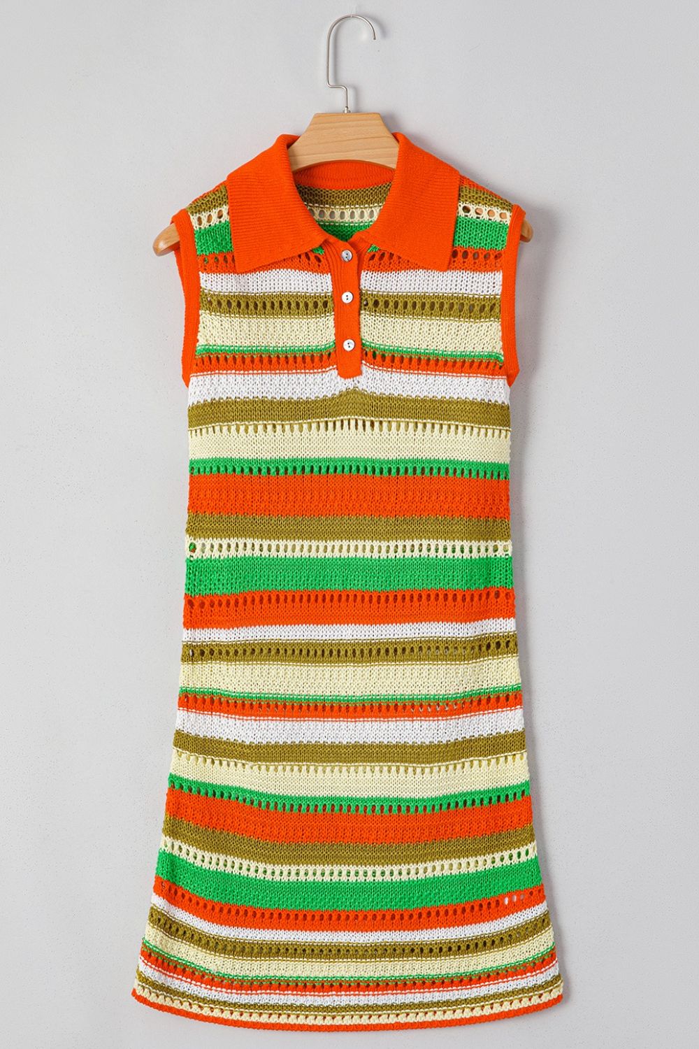 Hazel Blues® | Openwork Stripe Sleeveless Sweater Dress