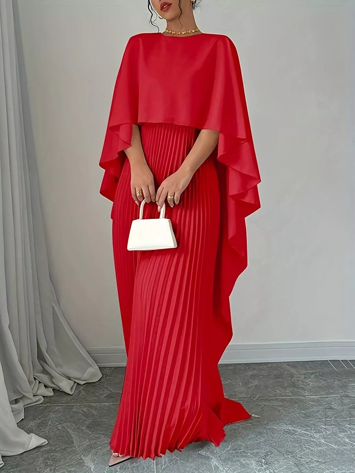 Hazel Blues® | Cape Pleated Maxi Dress
