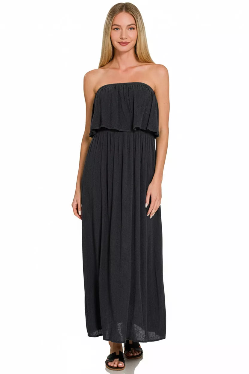 Hazel Blues® | Zenana Woven Crinkle Strapless Maxi Dress