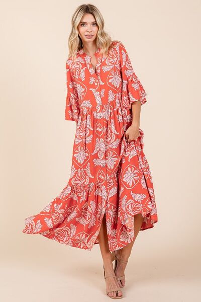 Hazel Blues® | Mittoshop Abstract Leaf Print Tiered Ruffle Dress