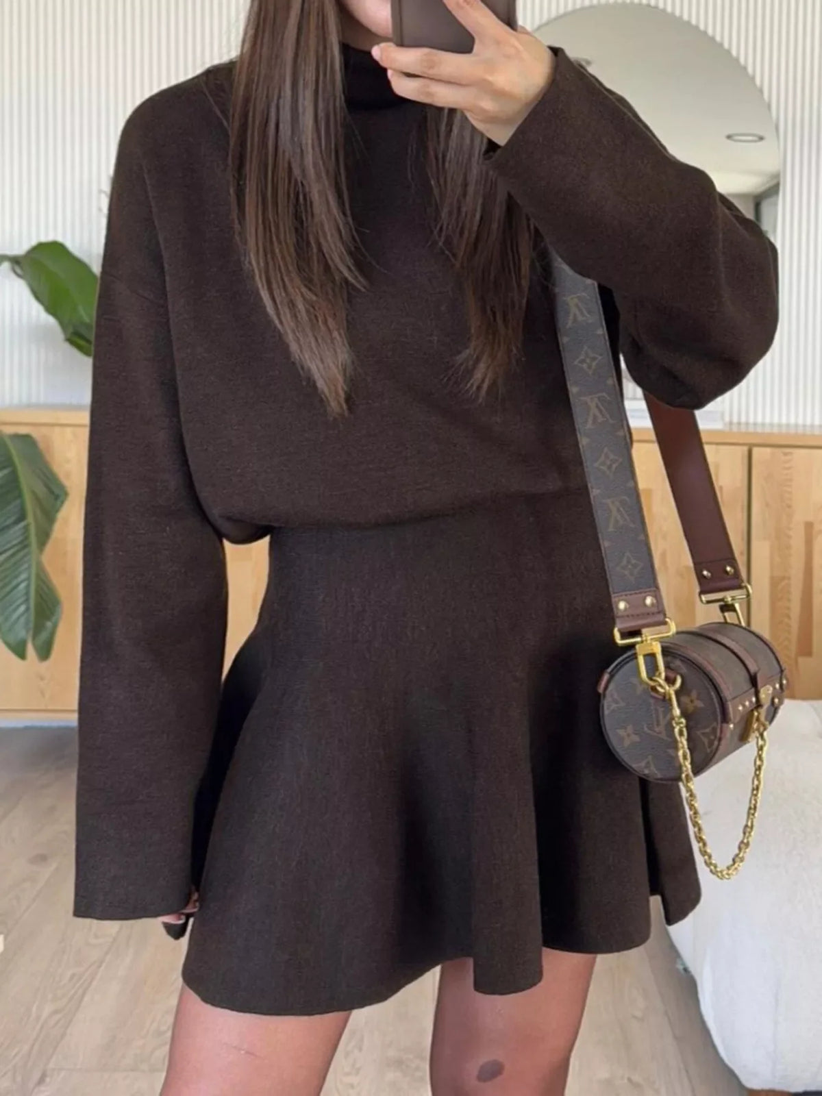 Hazel Blues® | Round Neck Long Sleeve Mini Sweater Dress