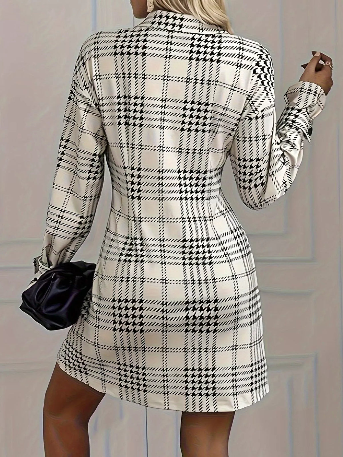 Hazel Blues® | Houndstooth Button-Down Shirt Dress
