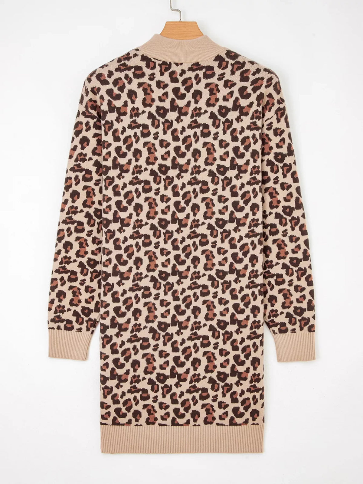 Hazel Blues® | Leopard Print High Neck Shift Mini Sweater Dress