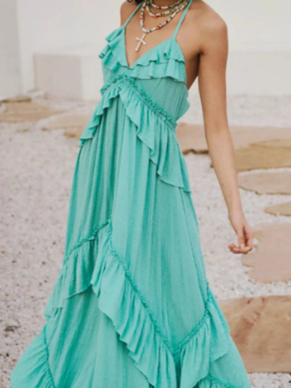 Hazel Blues® | Ruffled Halter Neck Maxi Dress