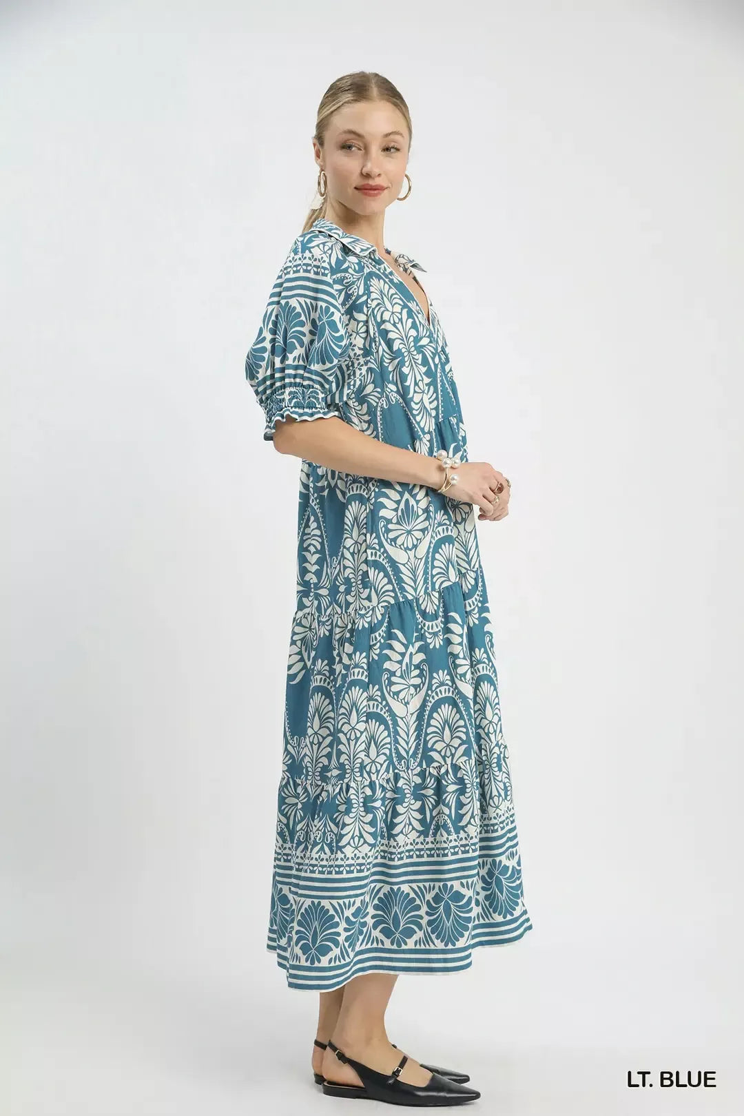Hazel Blues® | Umgee Two tone Border Print Midi Dress