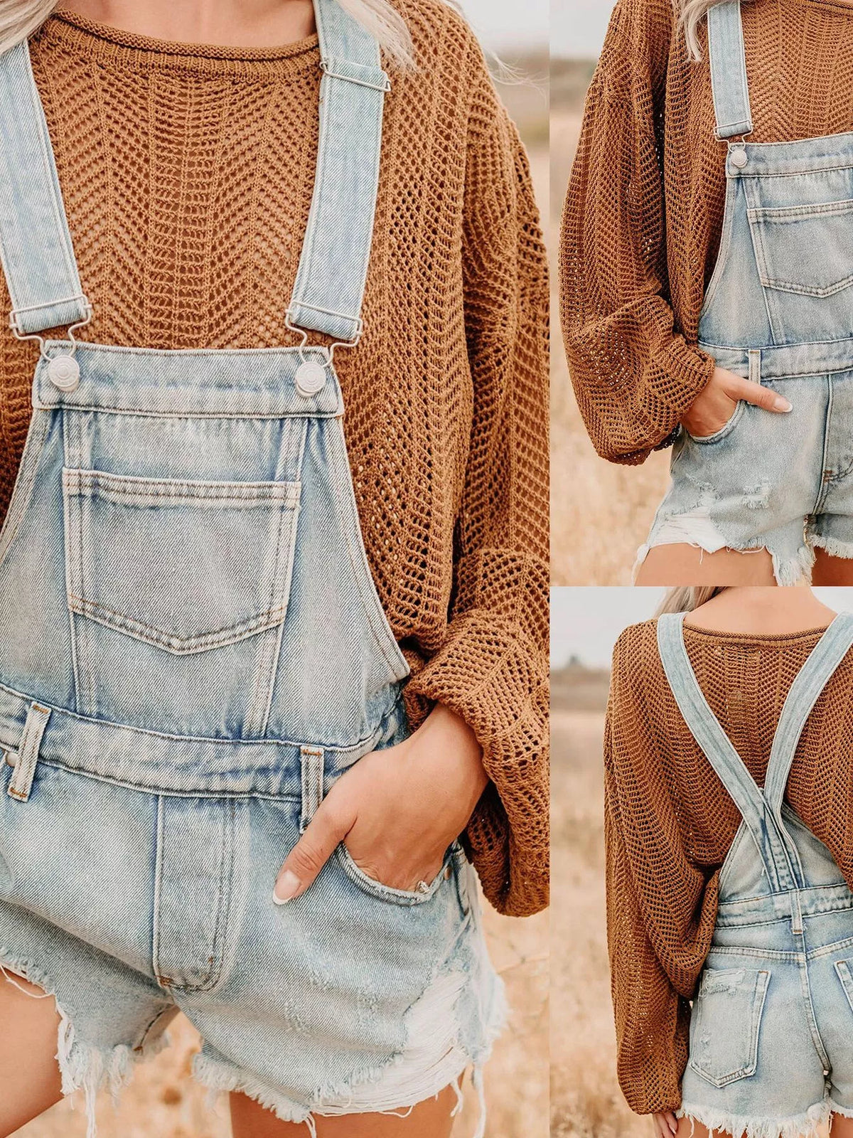 Hazel Blues® | Distressed Denim Overalls Shorts