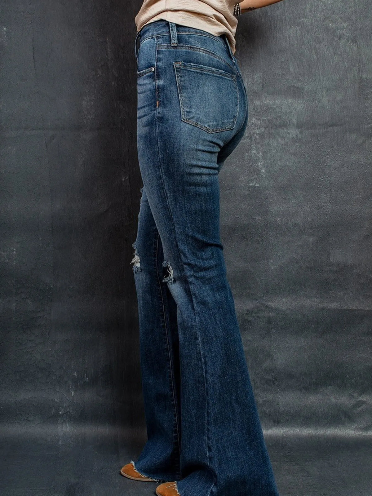 Hazel Blues® | Distressed High-Waisted Flare Jeans