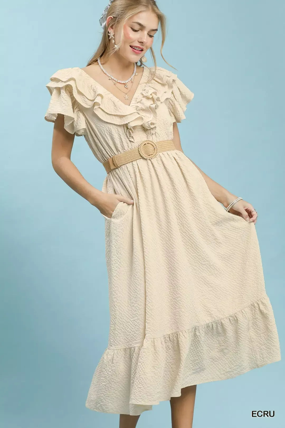 Hazel Blues® | Umgee Textured Ruffle Midi Dress