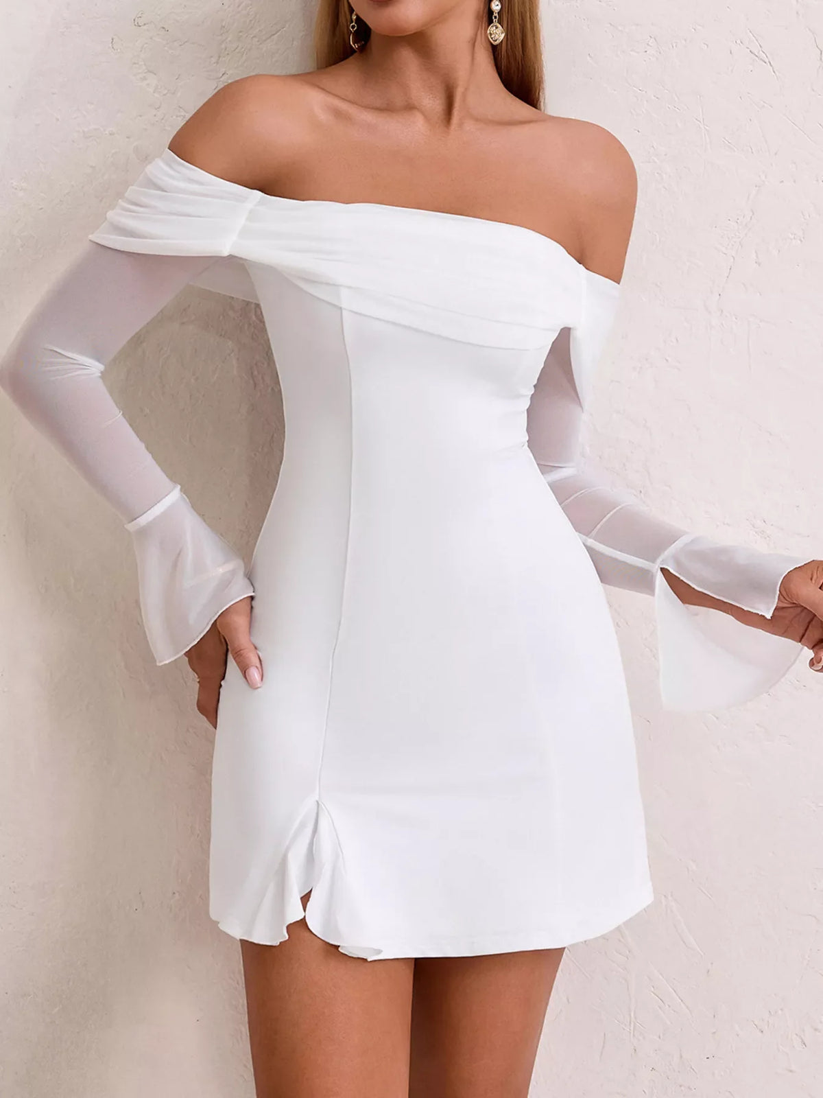 Hazel Blues® | Off-Shoulder Long Sleeve Mini Dress