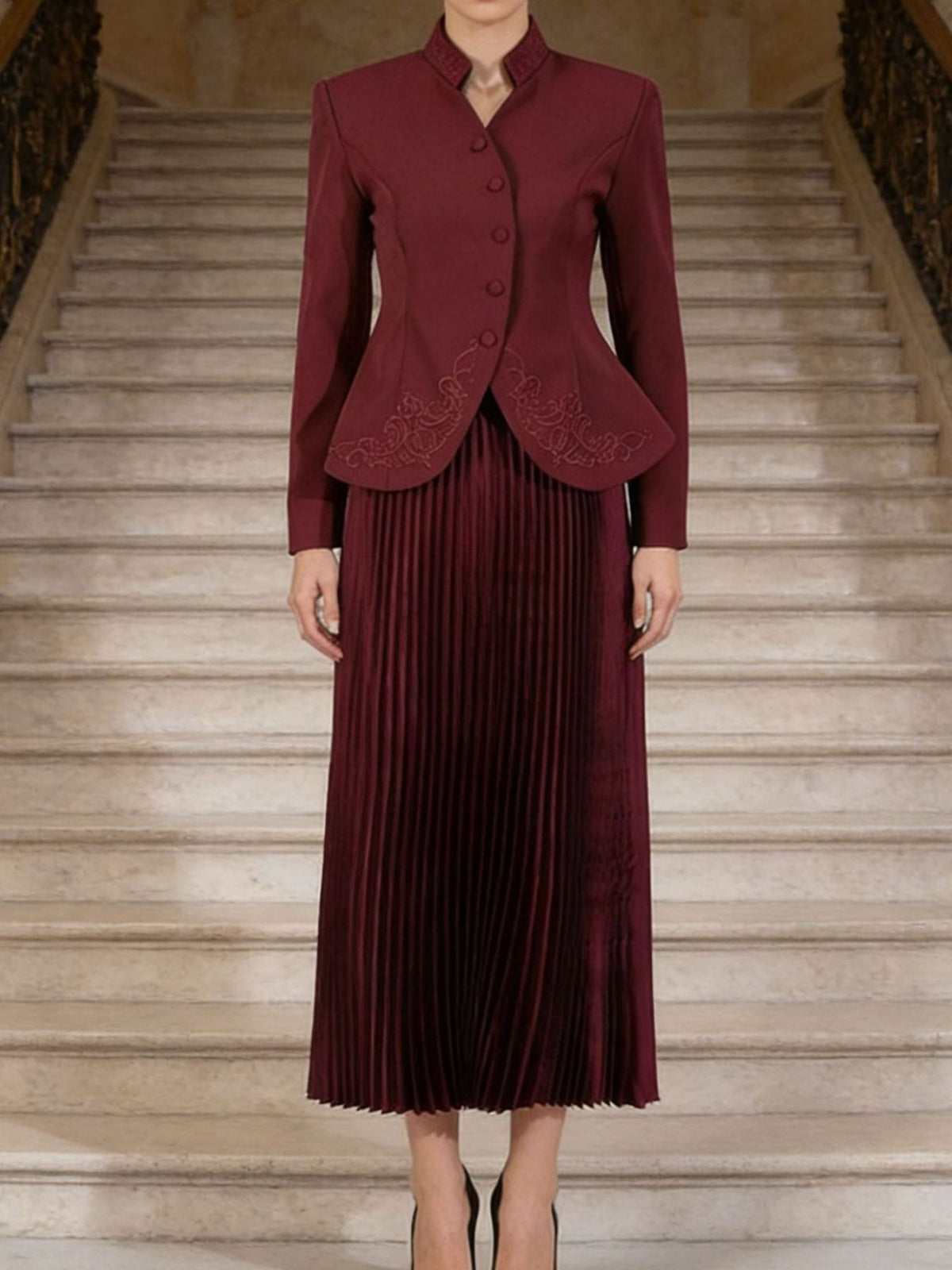 Hazel Blues® | Button Up Long Sleeve Top and Pleated Skirt Set